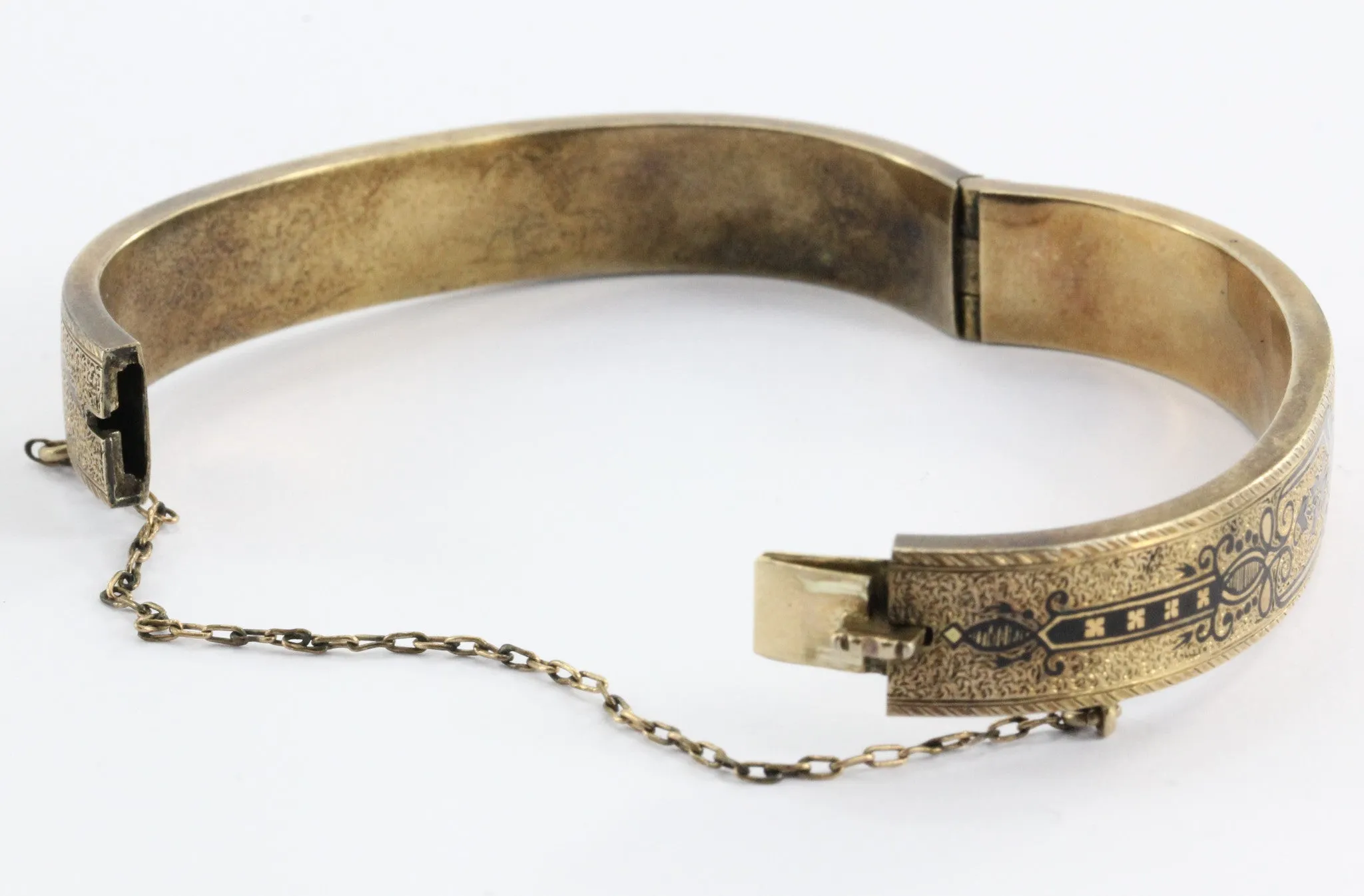 Pair of Matching Antique Victorian Enamel 14K Gold Bangle Bracelets