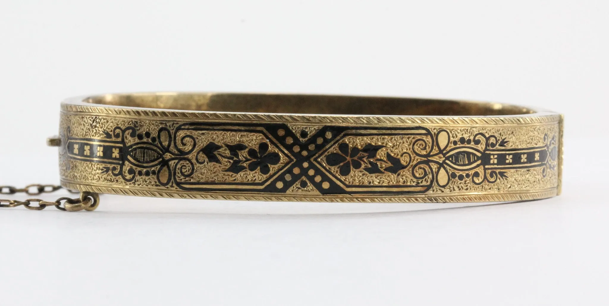Pair of Matching Antique Victorian Enamel 14K Gold Bangle Bracelets
