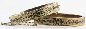 Pair of Matching Antique Victorian Enamel 14K Gold Bangle Bracelets