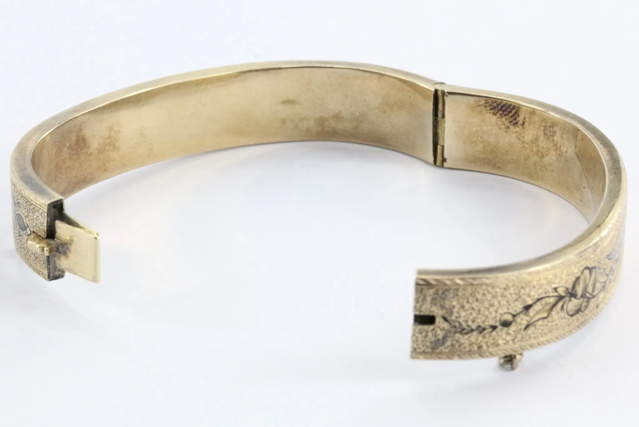 Pair of Matching Antique Victorian Enamel 14K Gold Bangle Bracelets