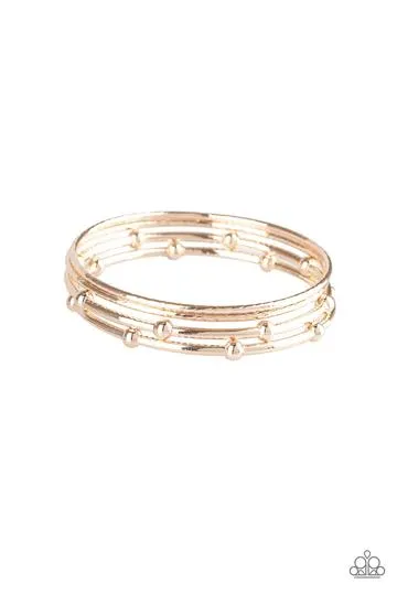 Paparazzi " Beauty Basic " Rose Gold Metal Textured & Beaded Bangle Bracelet Set of 4