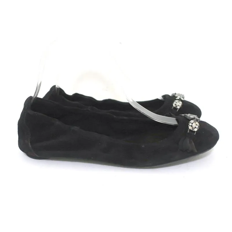 Pedro Garcia Ballet Flats Black Crystal-Embellished Suede Size 37