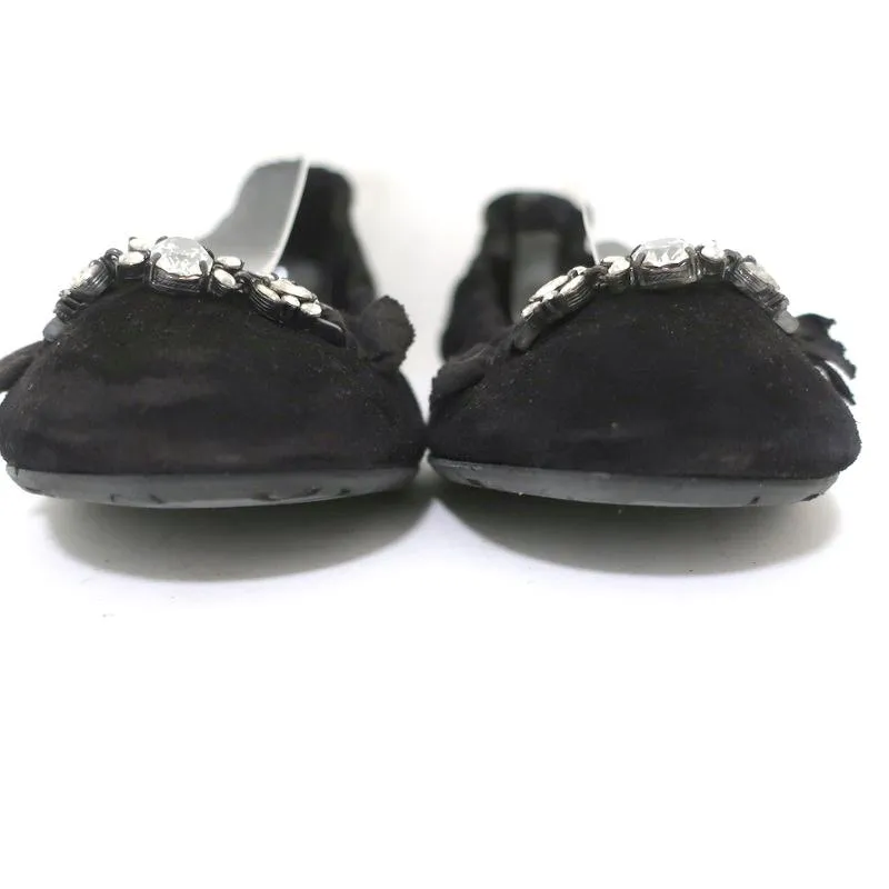 Pedro Garcia Ballet Flats Black Crystal-Embellished Suede Size 37