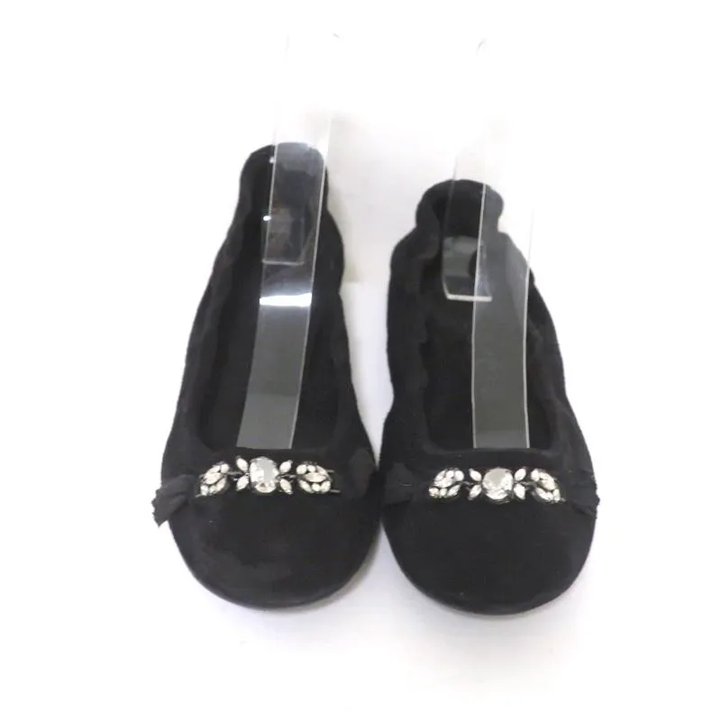 Pedro Garcia Ballet Flats Black Crystal-Embellished Suede Size 37