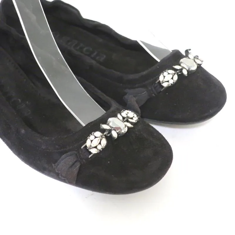 Pedro Garcia Ballet Flats Black Crystal-Embellished Suede Size 37