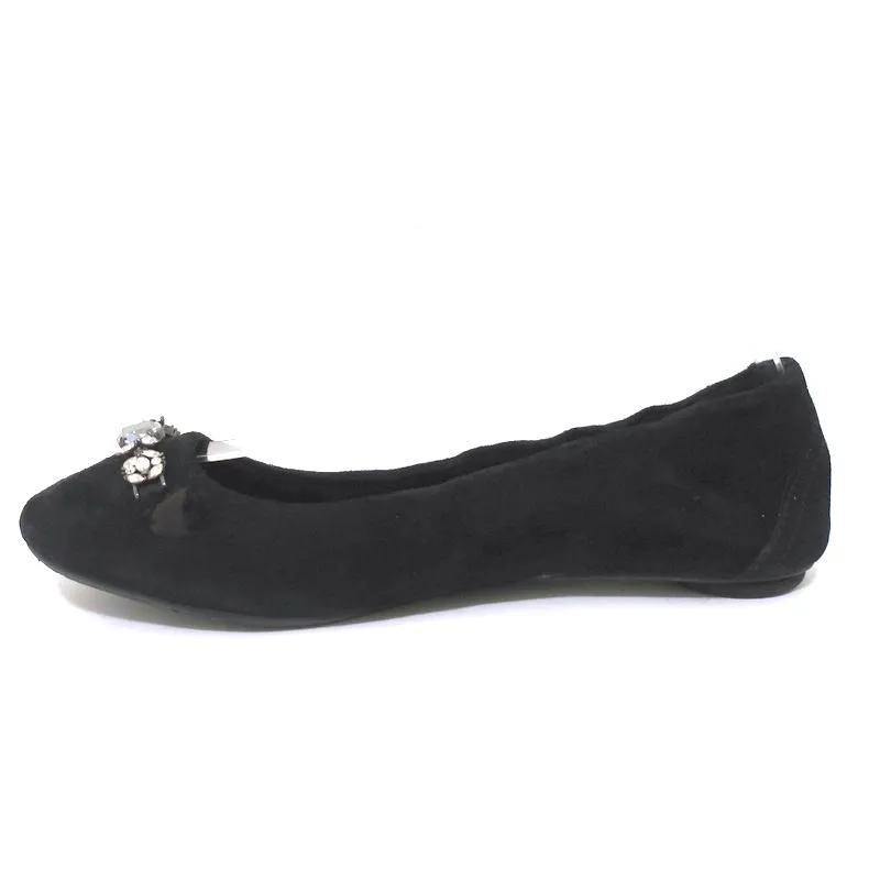 Pedro Garcia Ballet Flats Black Crystal-Embellished Suede Size 37