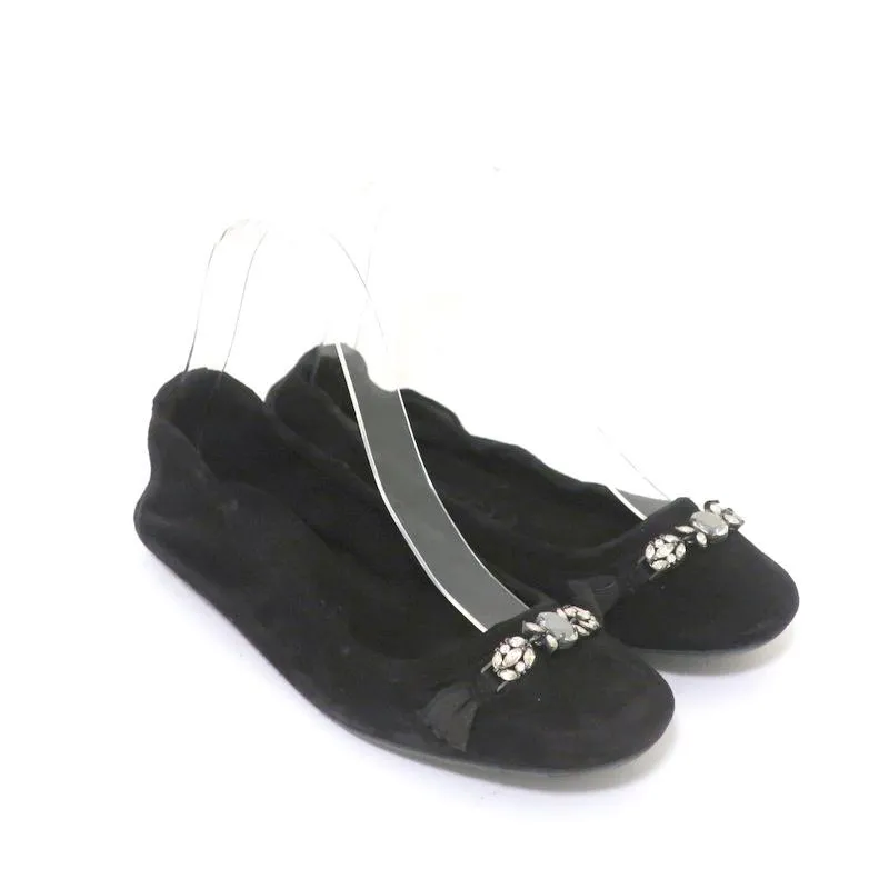Pedro Garcia Ballet Flats Black Crystal-Embellished Suede Size 37