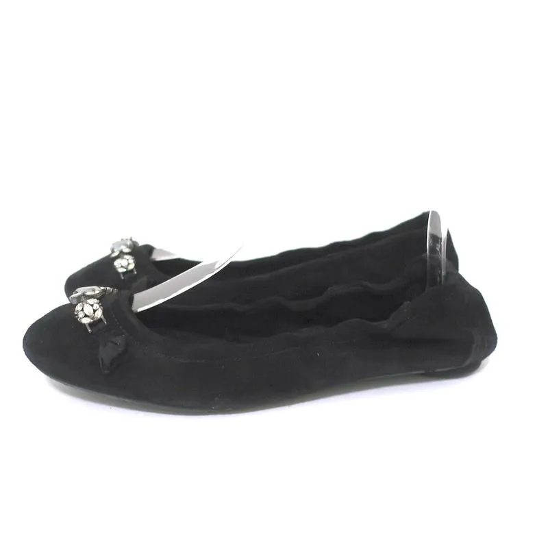 Pedro Garcia Ballet Flats Black Crystal-Embellished Suede Size 37