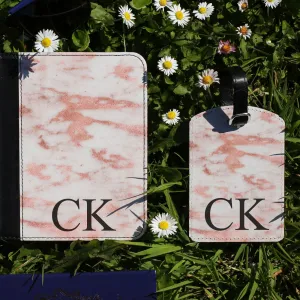 Personalised Passport Case & Tag with Copper Infused Marble & Text - Half Print