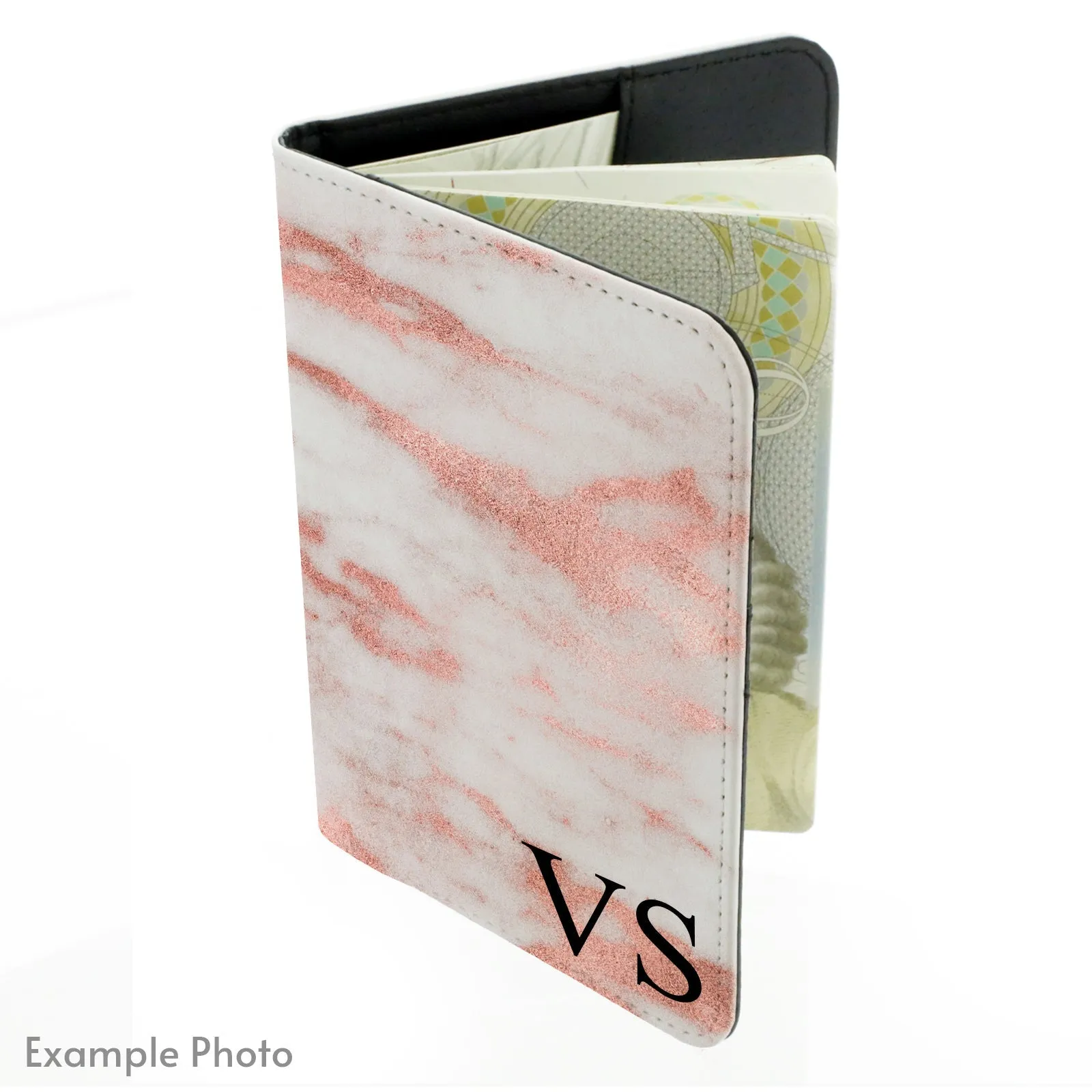 Personalised Passport Case & Tag with Grey Marble & Text - Half Print