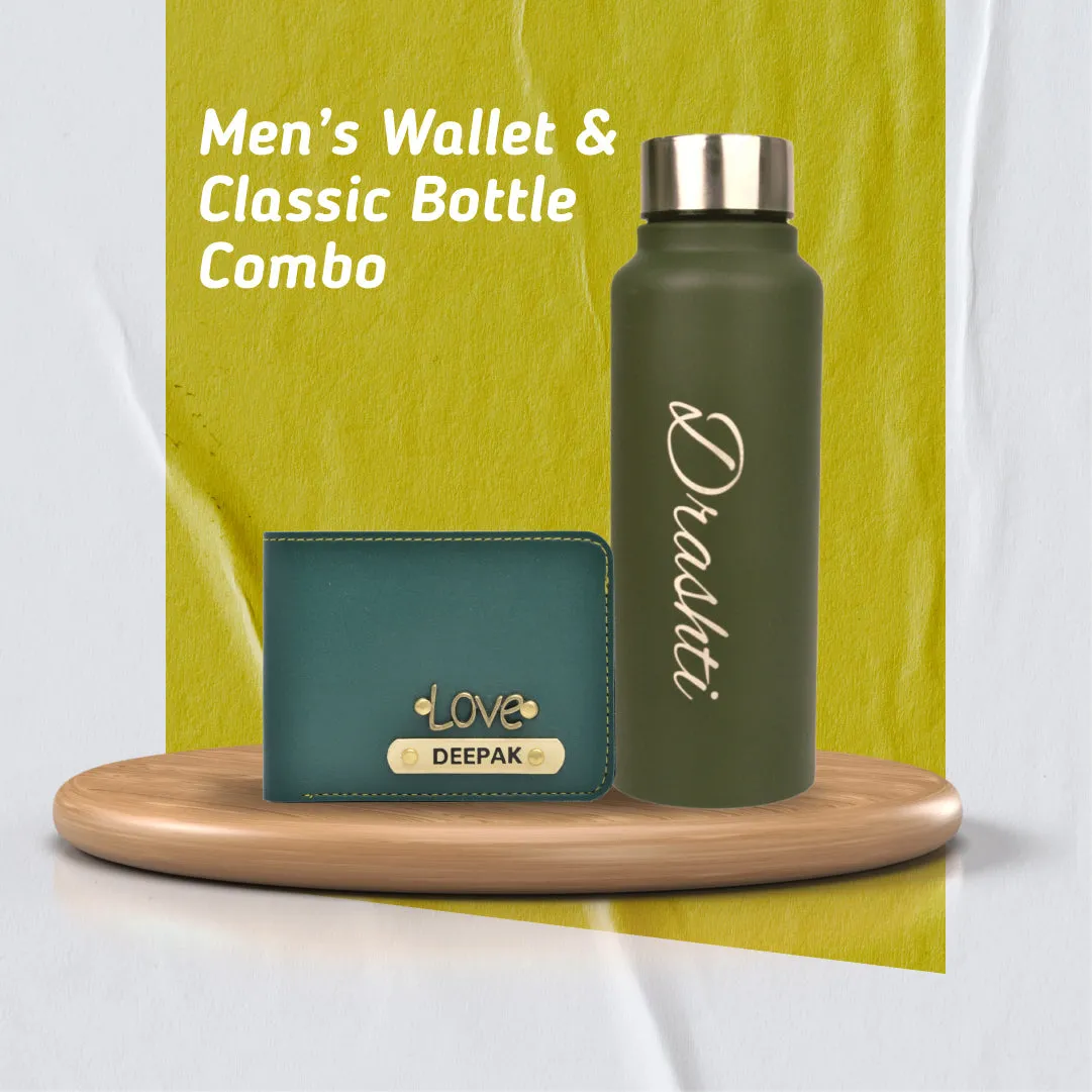 Personalized Men's Combo Wallet & Bottle - Green