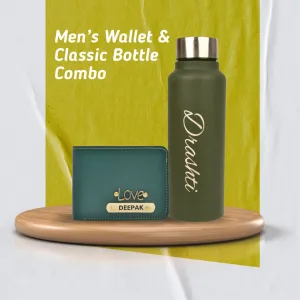 Personalized Men's Combo Wallet & Bottle - Green