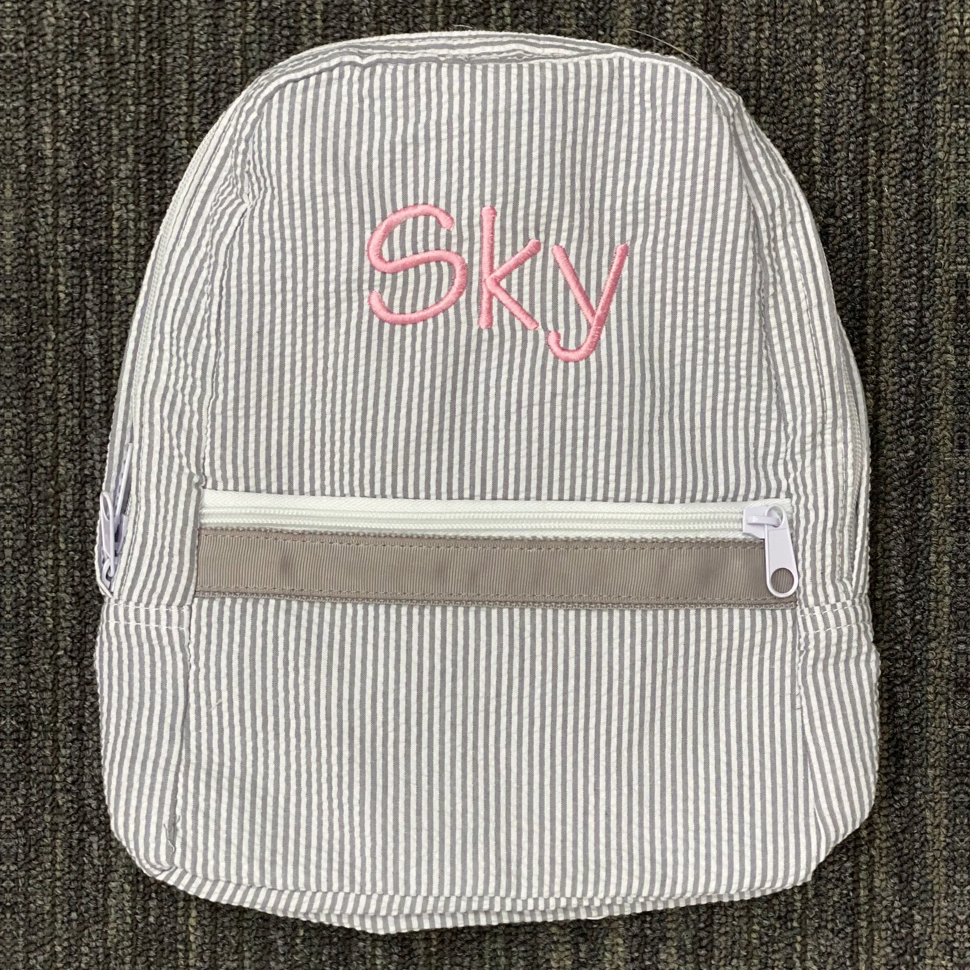 Personalized Seersucker Grey Large Backpack
