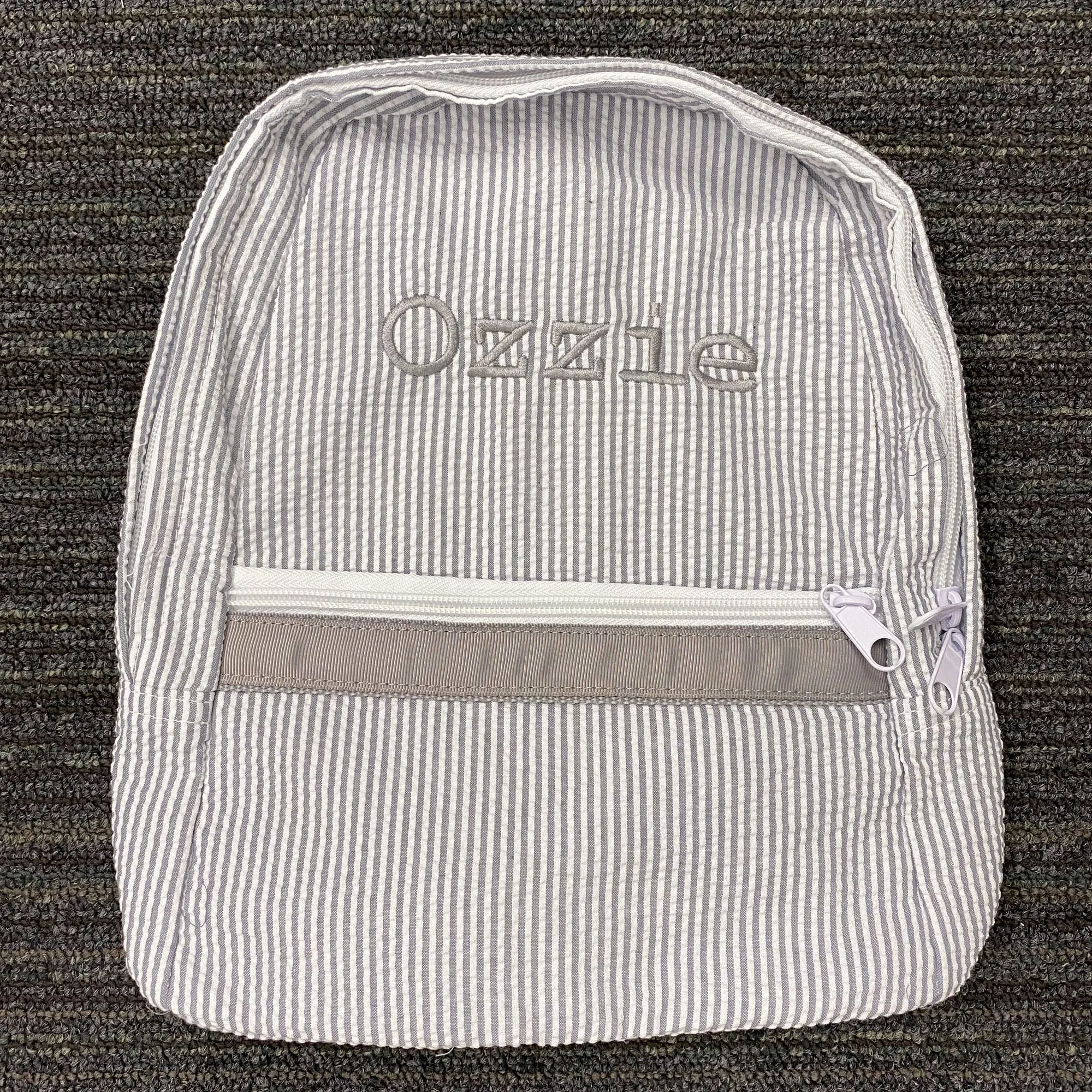 Personalized Seersucker Grey Large Backpack