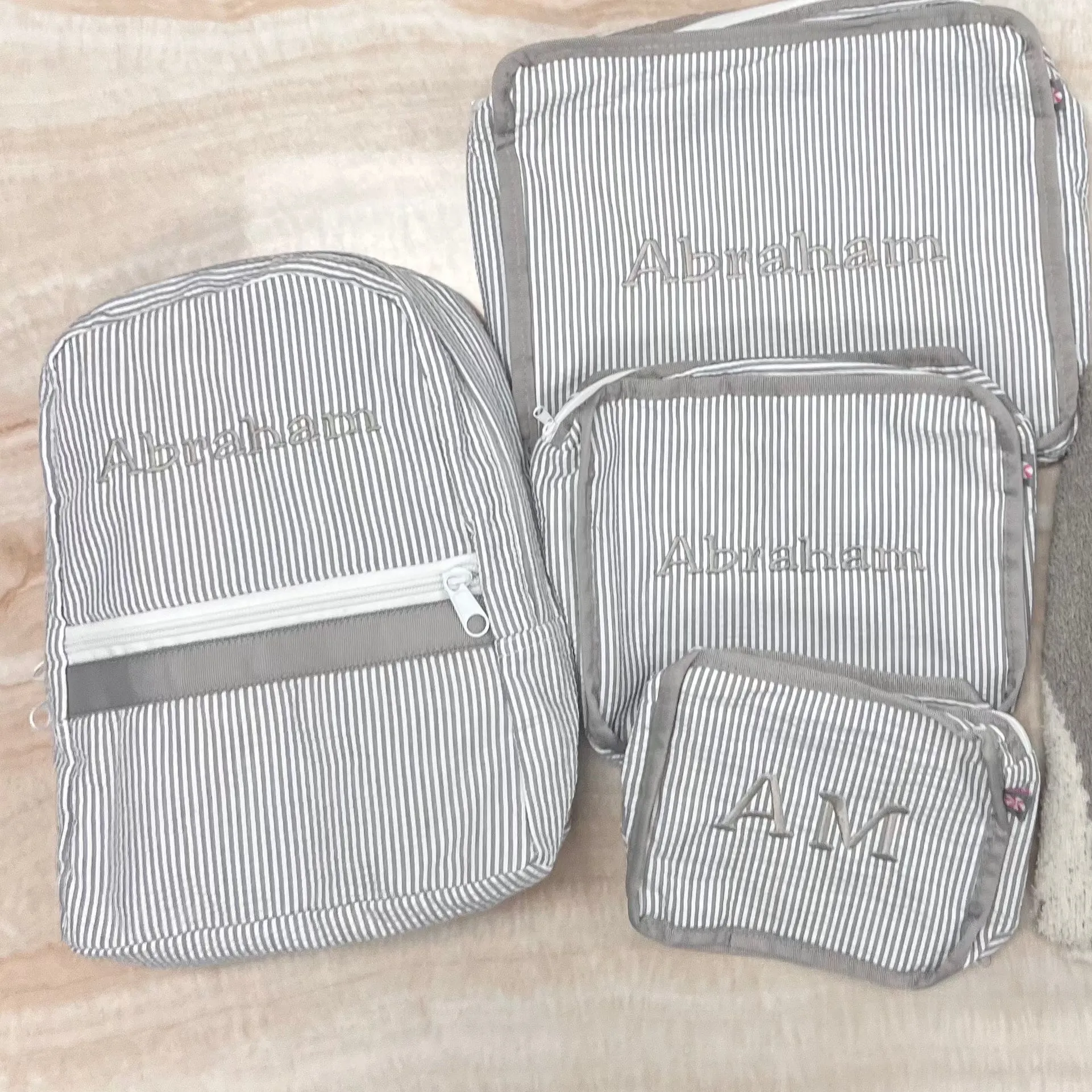 Personalized Seersucker Grey Large Backpack