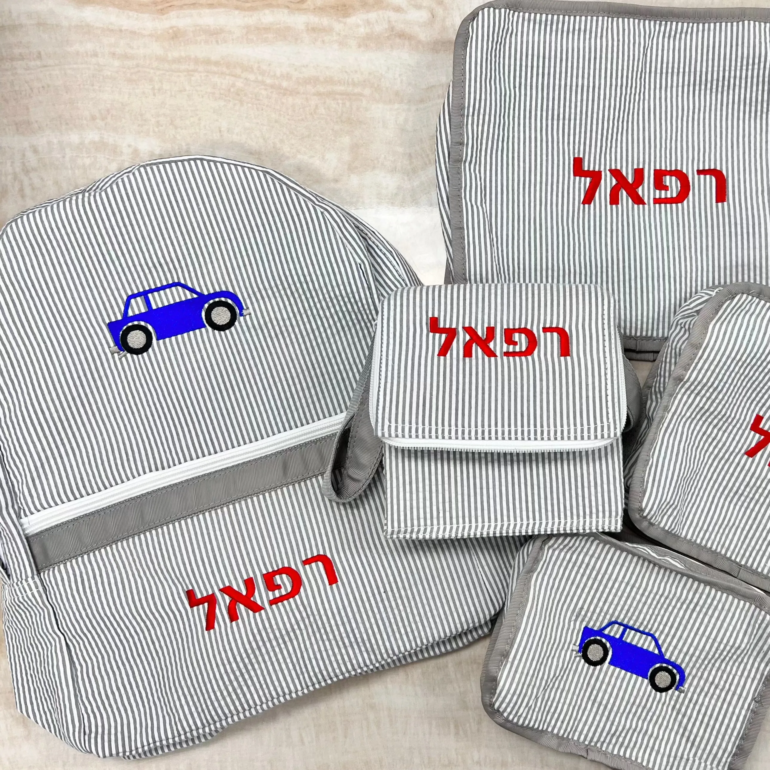 Personalized Seersucker Grey Large Backpack
