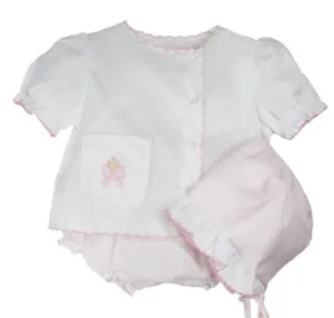 Petit Ami Baby Girls White & Pink Bow Diaper Set with Bonnet Newborn