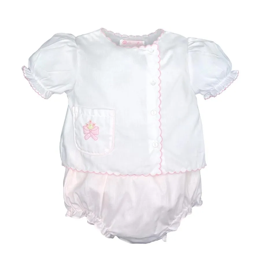 Petit Ami Baby Girls White & Pink Bow Diaper Set with Bonnet Newborn