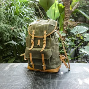 【Physical Pattern】Swiss adventure vintage plant blend cowhide waxed canvas jungle hiking camping handmade backpack