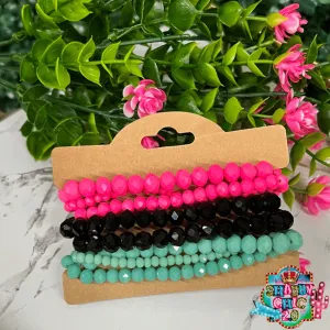 Pink, Black. Turquoise Bracelet Set