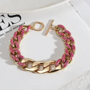 Pink Enamel & 18K Gold-Plated Curb Chain Bracelet