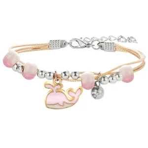 Pink Enamel & Two-Tone Whale Layered Charm Bracelet