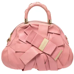 Pink Leather Venita Bow Satchel