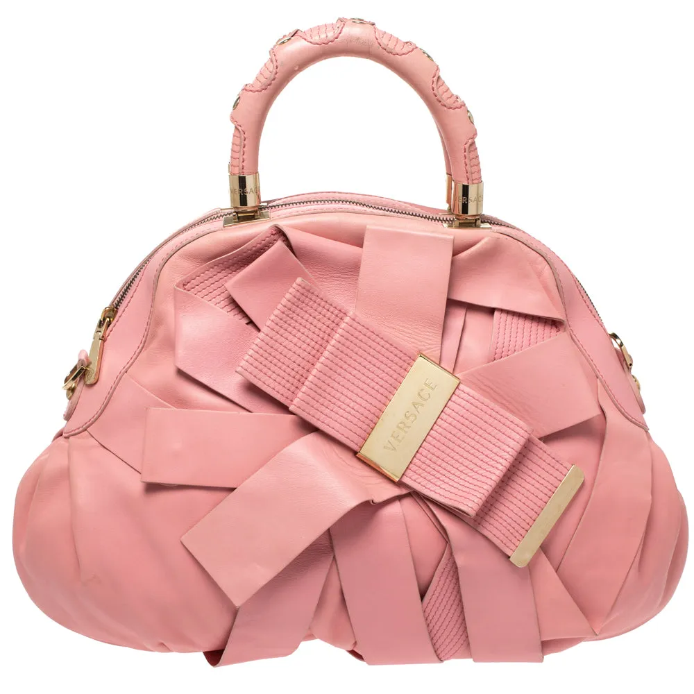 Pink Leather Venita Bow Satchel