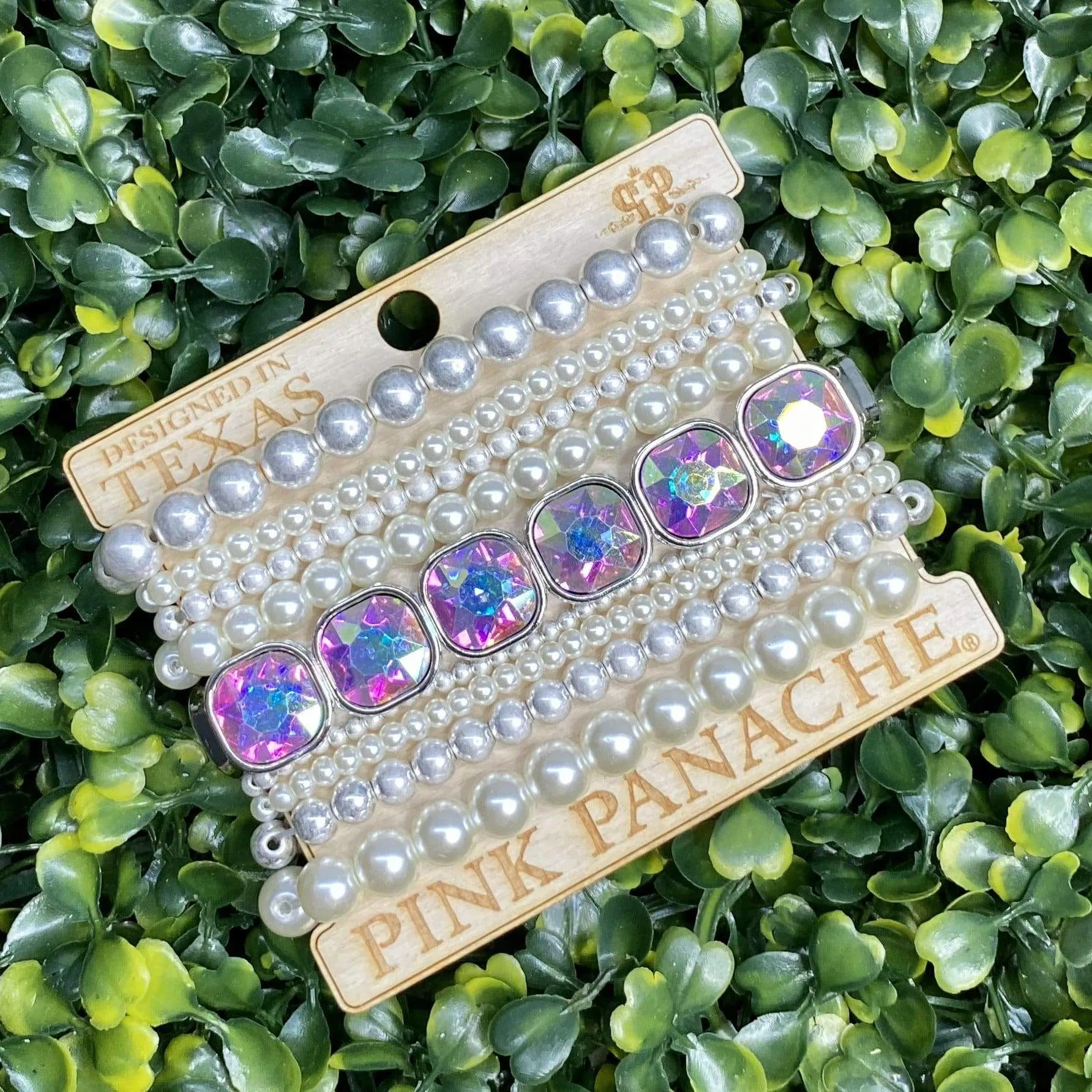 Pink Panache Silver Irridescent and Pearls bracelet set