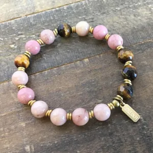 Pink Rhodochrosite and Tiger´s Eye "Self Love and Prosperity" Bracelet
