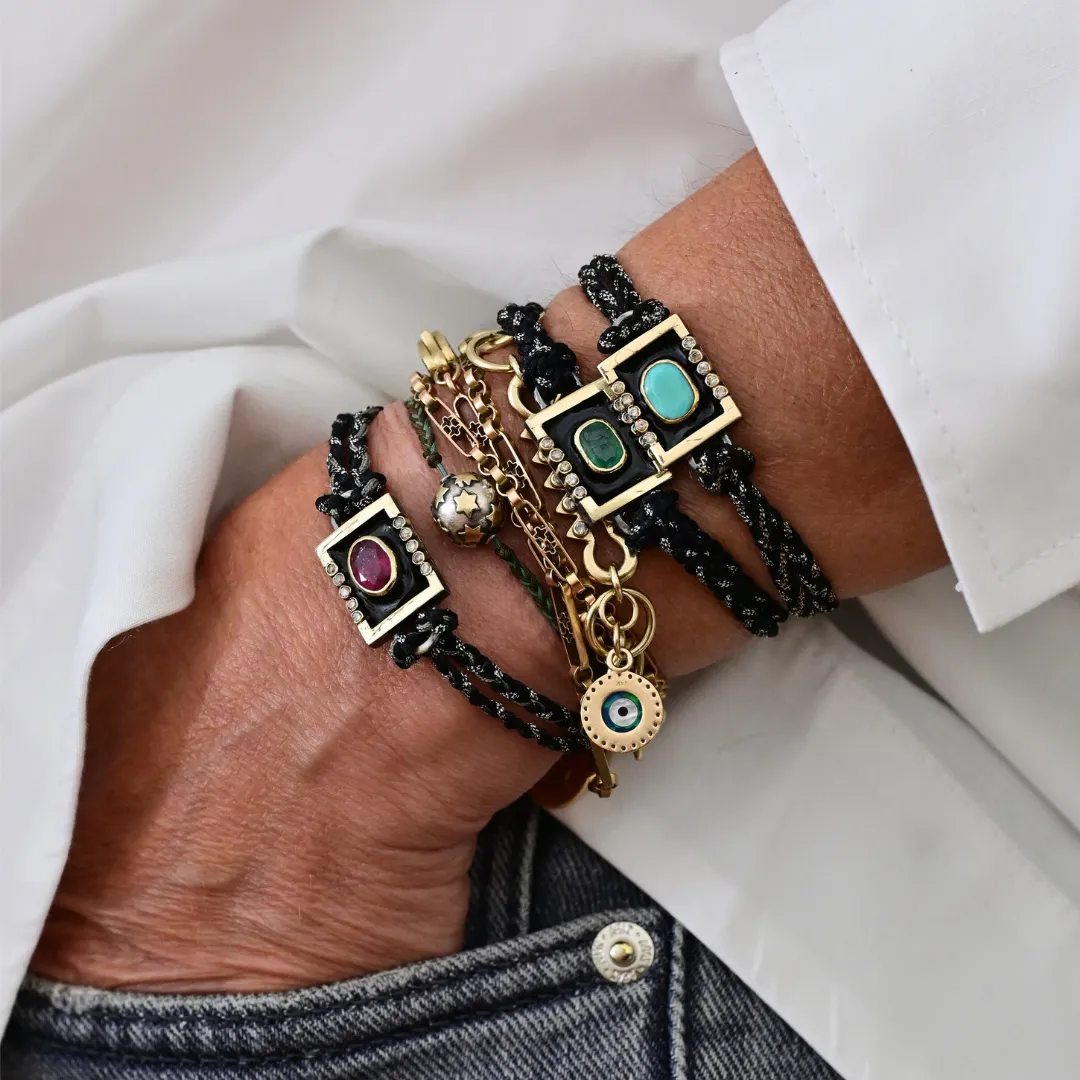 Pink Tourmaline and Black Enamel Square