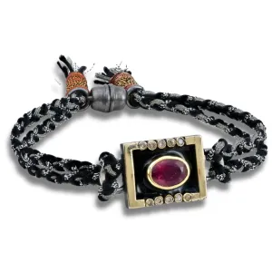 Pink Tourmaline and Black Enamel Square