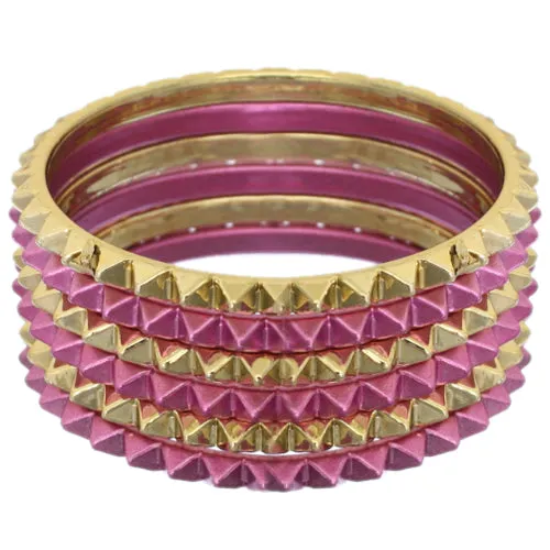 Pink Two-Tone Spike Stacked Bracelet