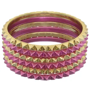 Pink Two-Tone Spike Stacked Bracelet