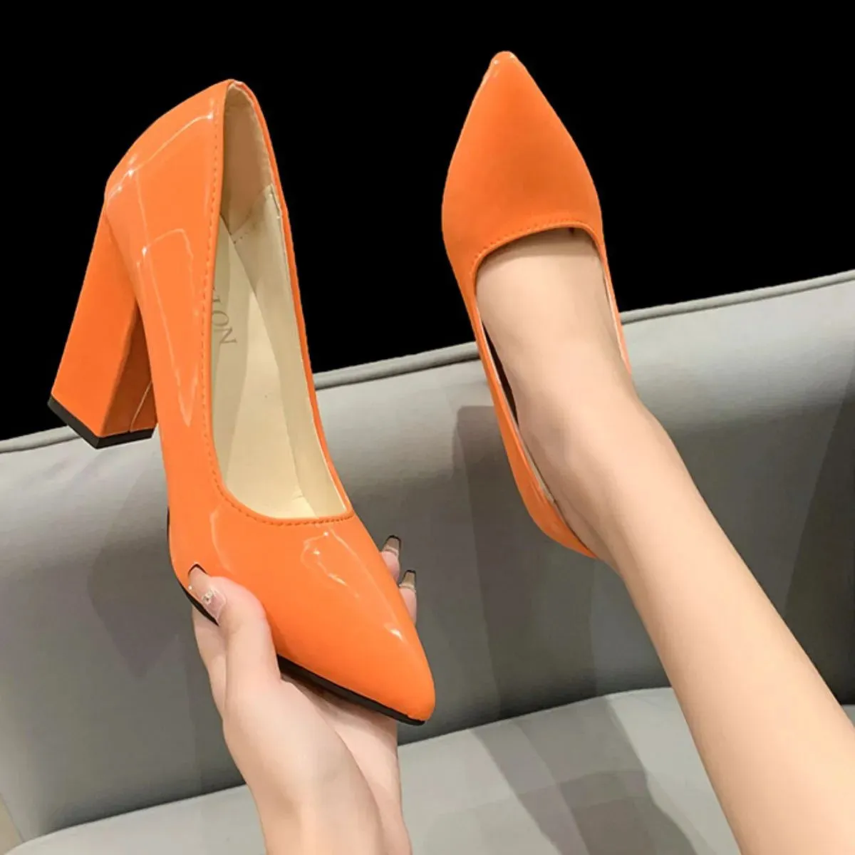 Point Toe Block Heels Pumps