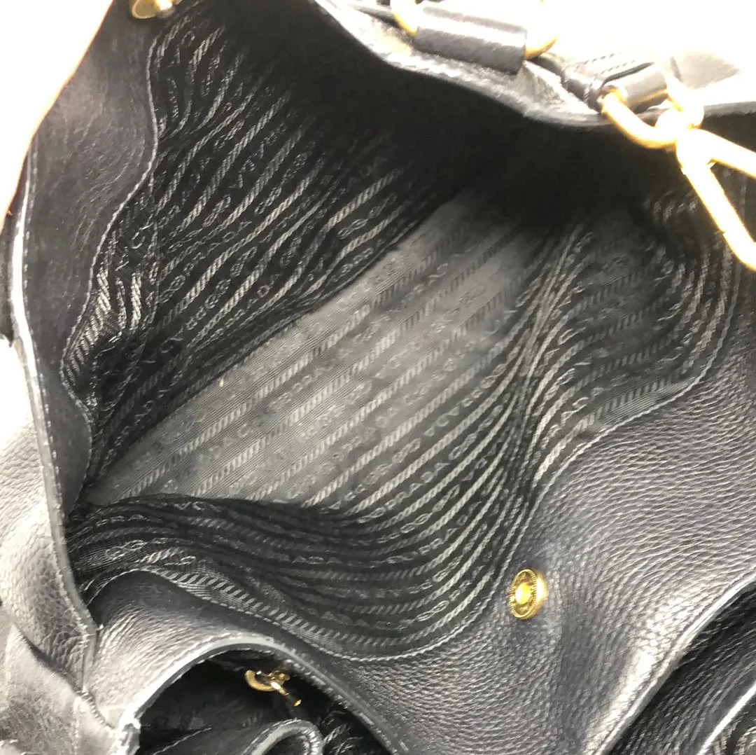 Prada Black Vitello Daino Satchel with Gold Hardware