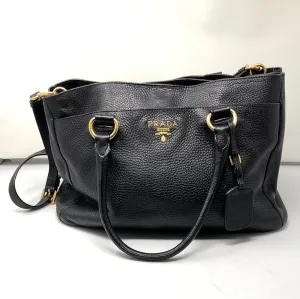 Prada Black Vitello Daino Satchel with Gold Hardware