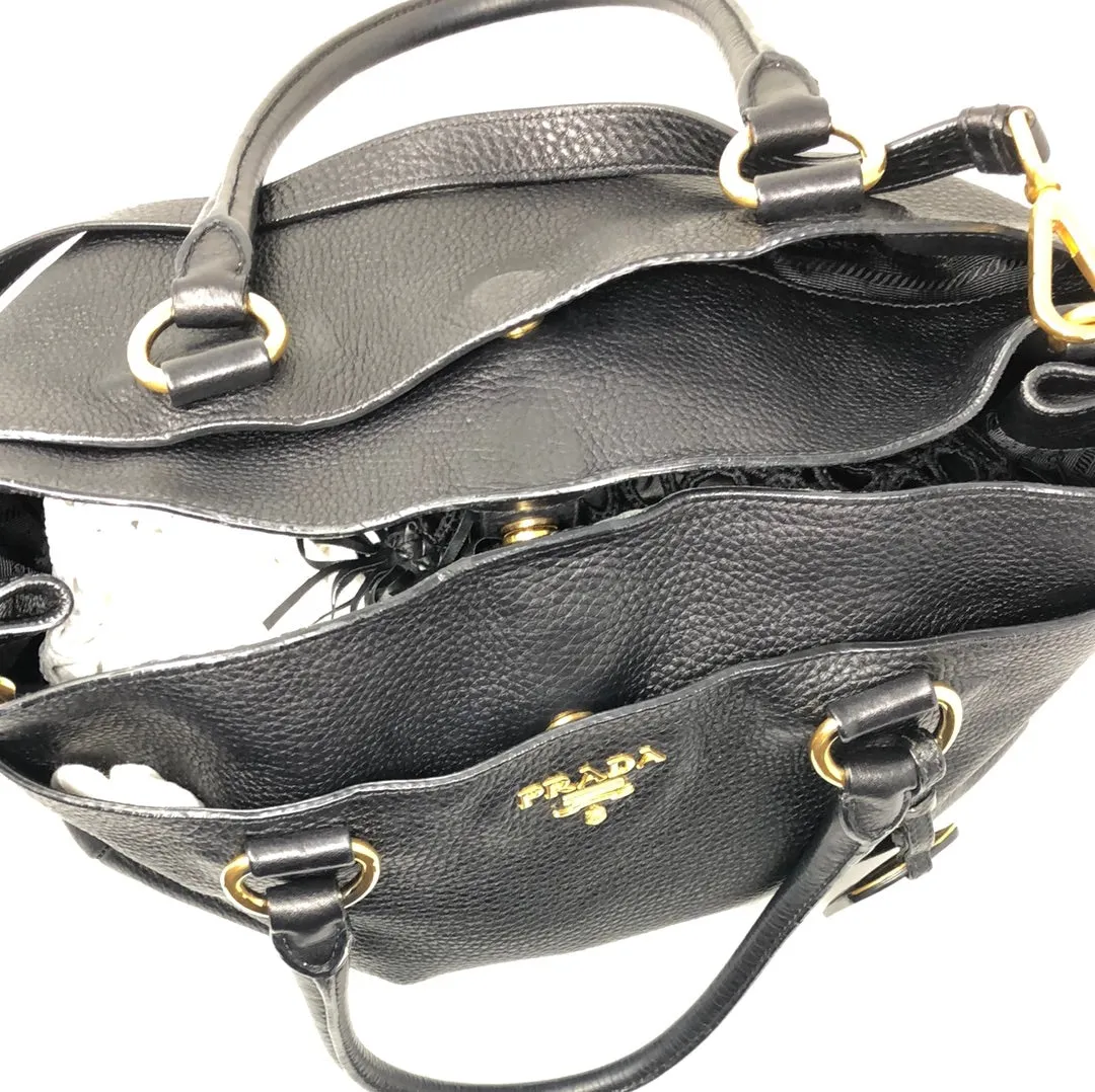 Prada Black Vitello Daino Satchel with Gold Hardware