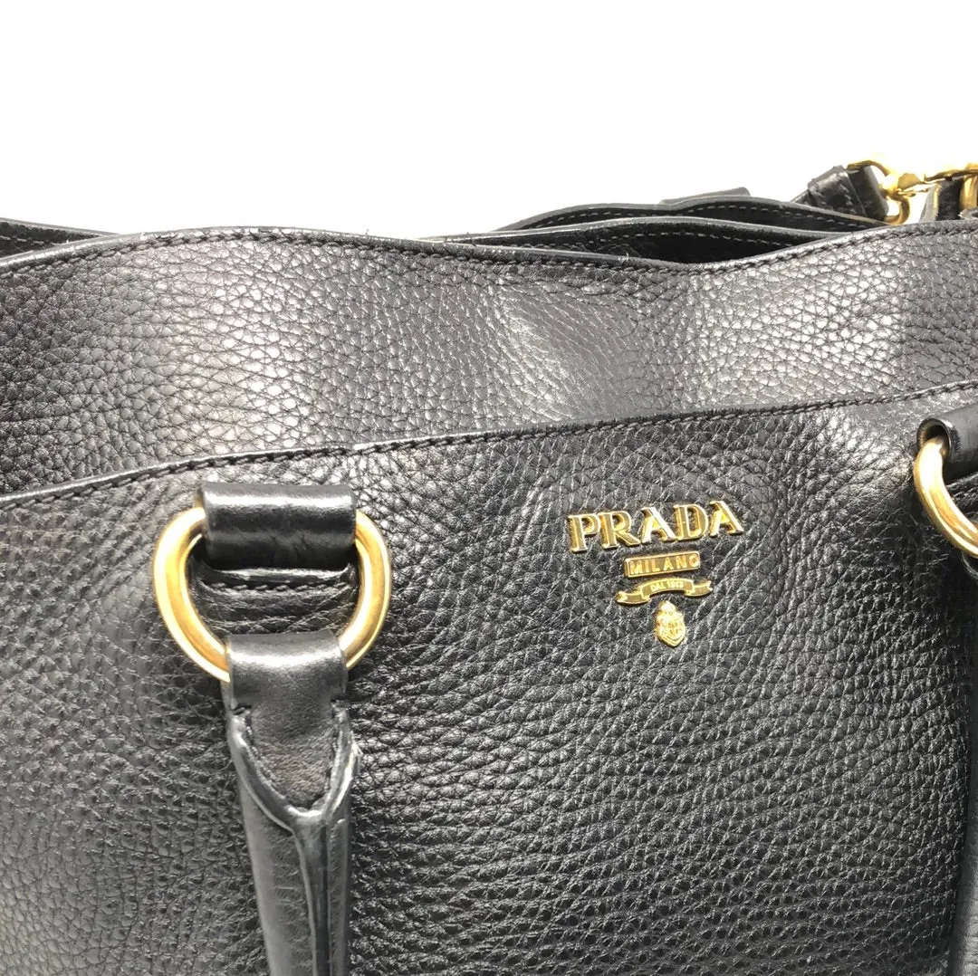 Prada Black Vitello Daino Satchel with Gold Hardware
