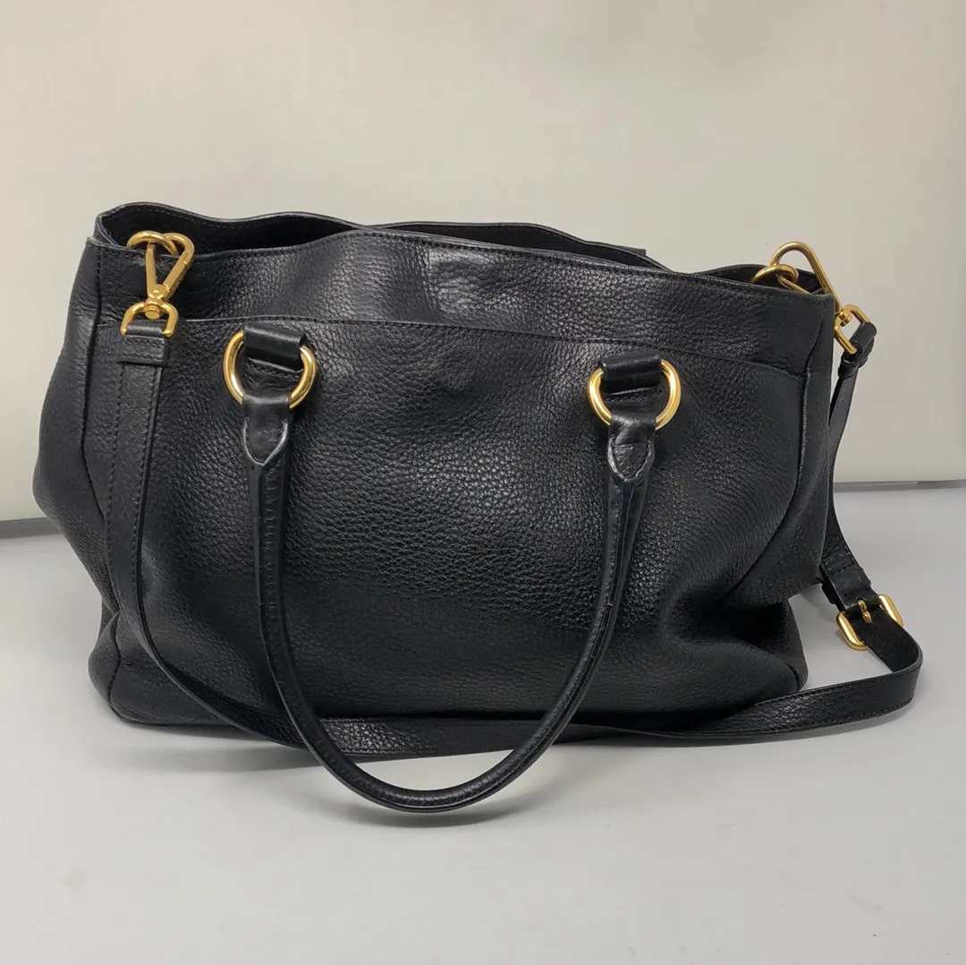 Prada Black Vitello Daino Satchel with Gold Hardware