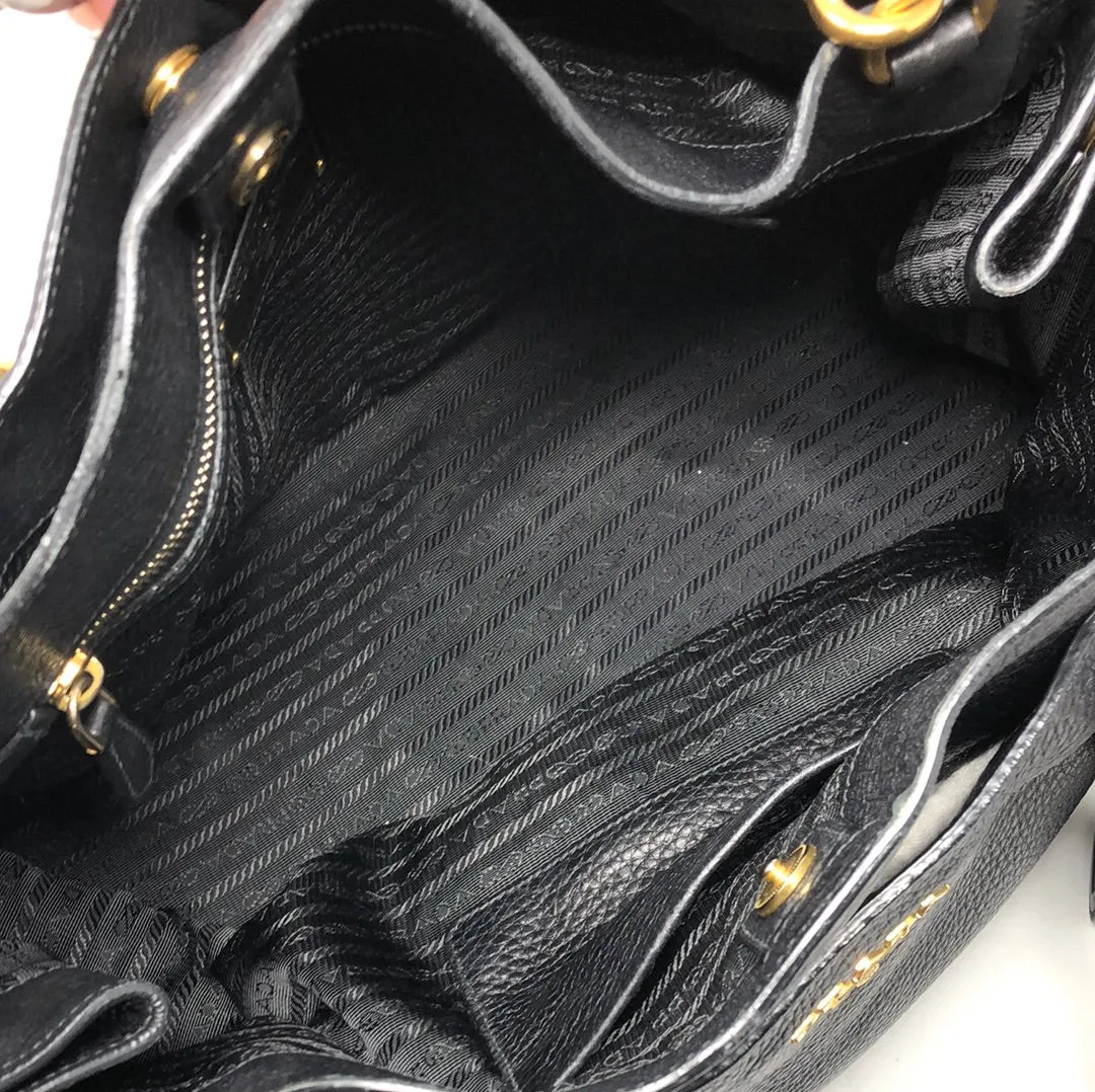 Prada Black Vitello Daino Satchel with Gold Hardware