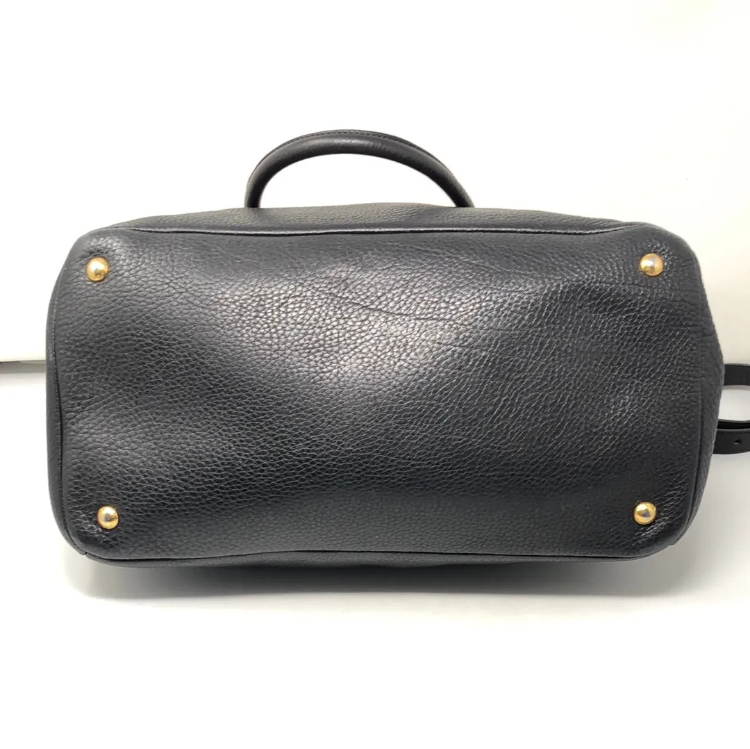 Prada Black Vitello Daino Satchel with Gold Hardware