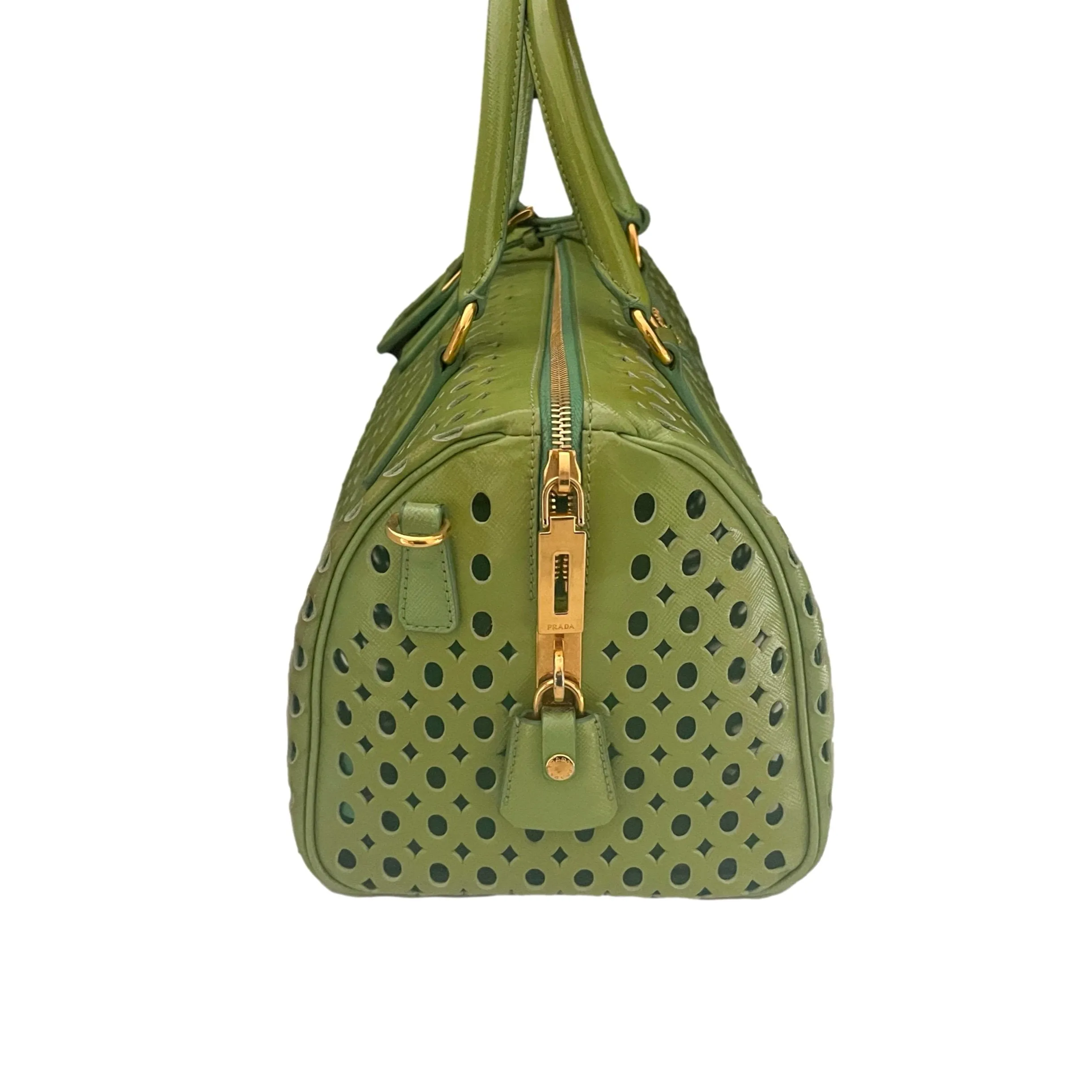 Prada Lime Green Perforated Satchel