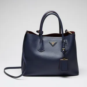 Prada Navy Saffiano Leather Cuir Double Tote