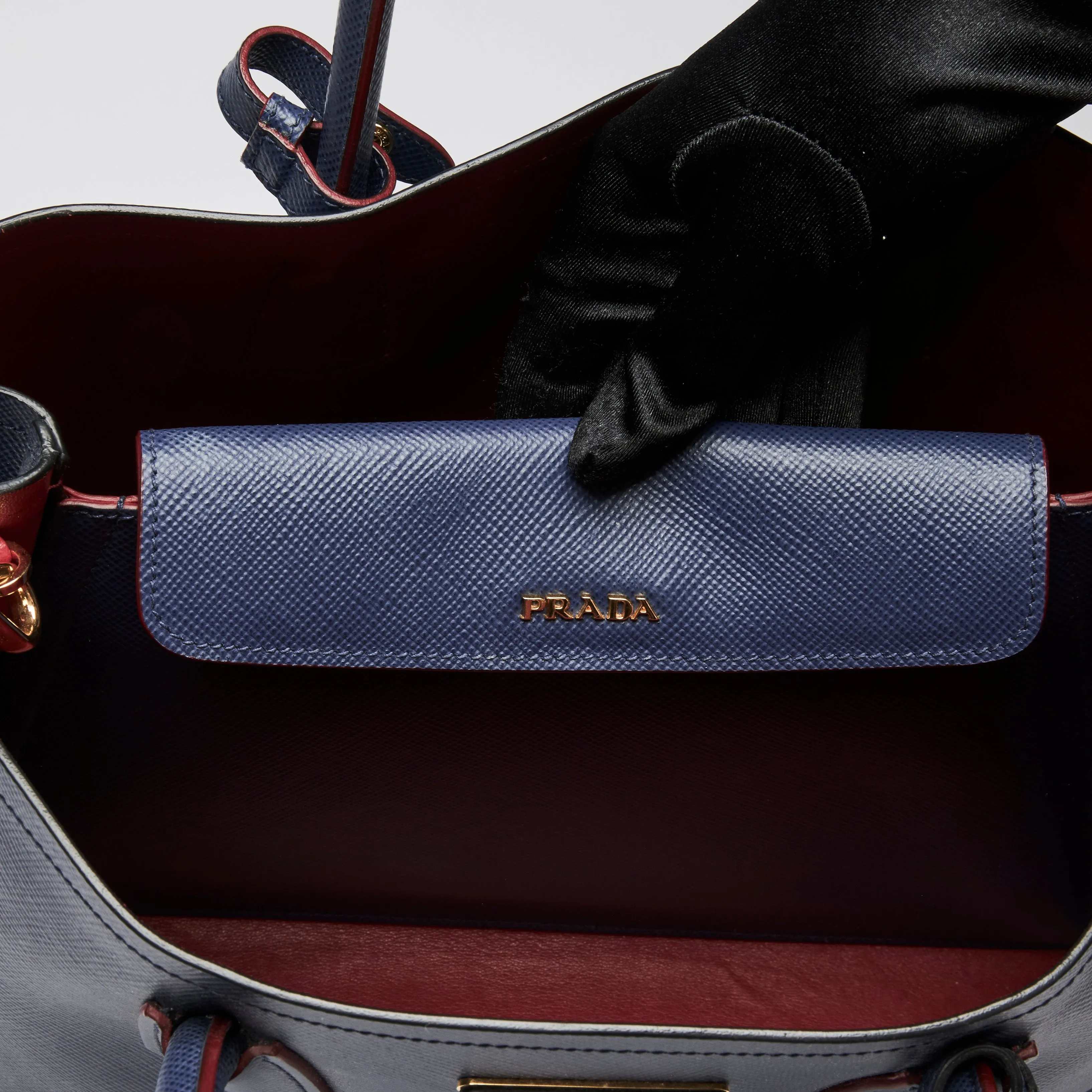 Prada Navy Saffiano Leather Cuir Double Tote
