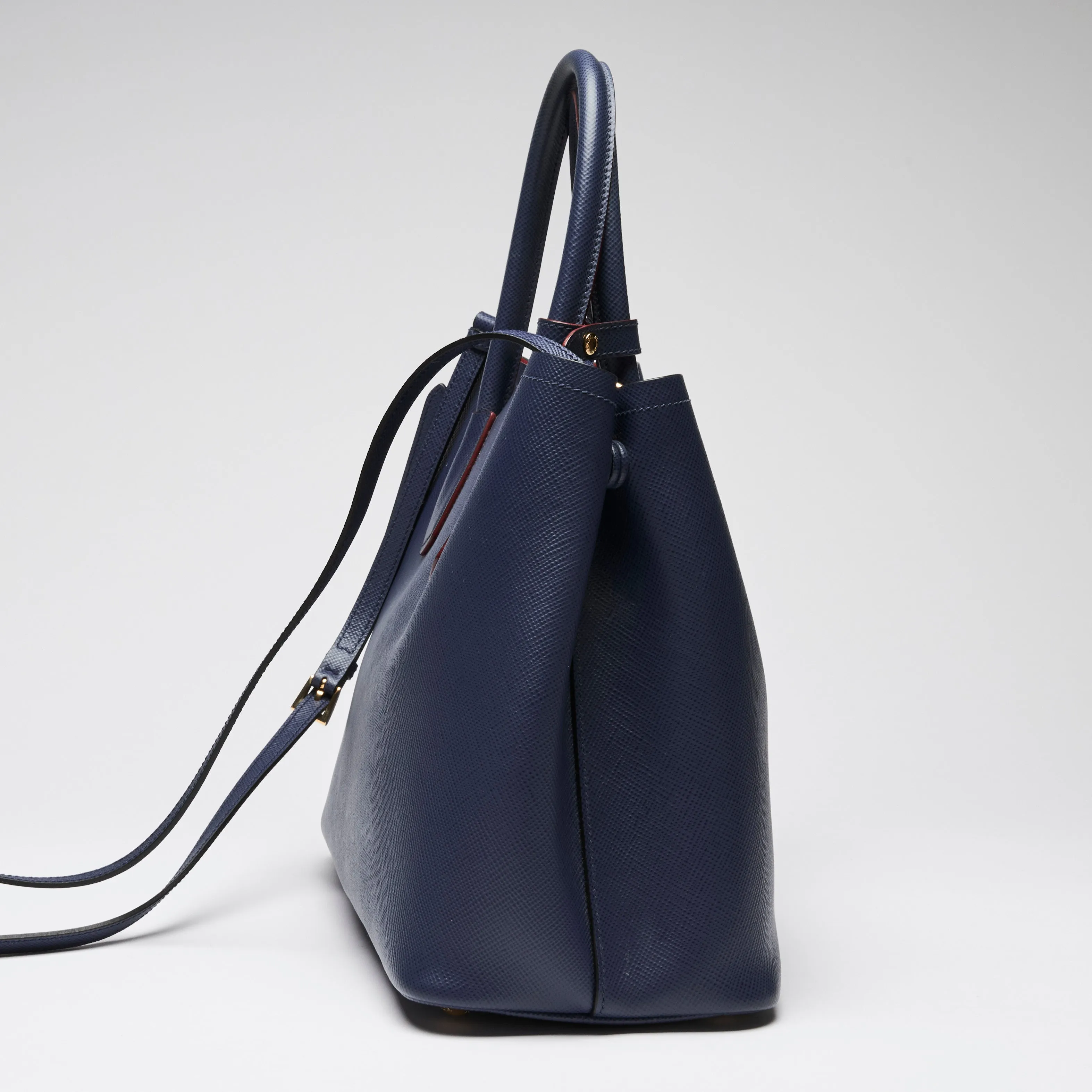 Prada Navy Saffiano Leather Cuir Double Tote