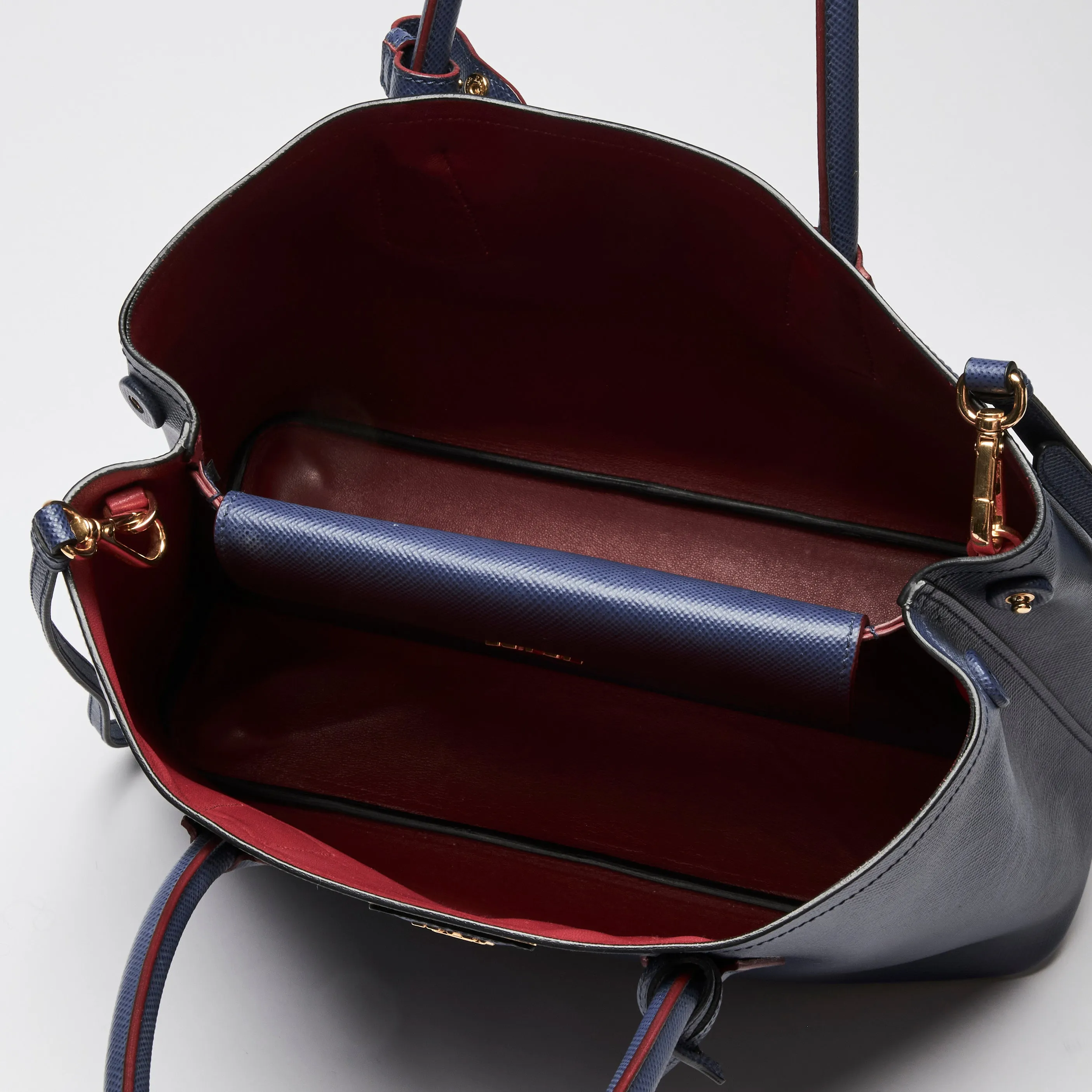 Prada Navy Saffiano Leather Cuir Double Tote