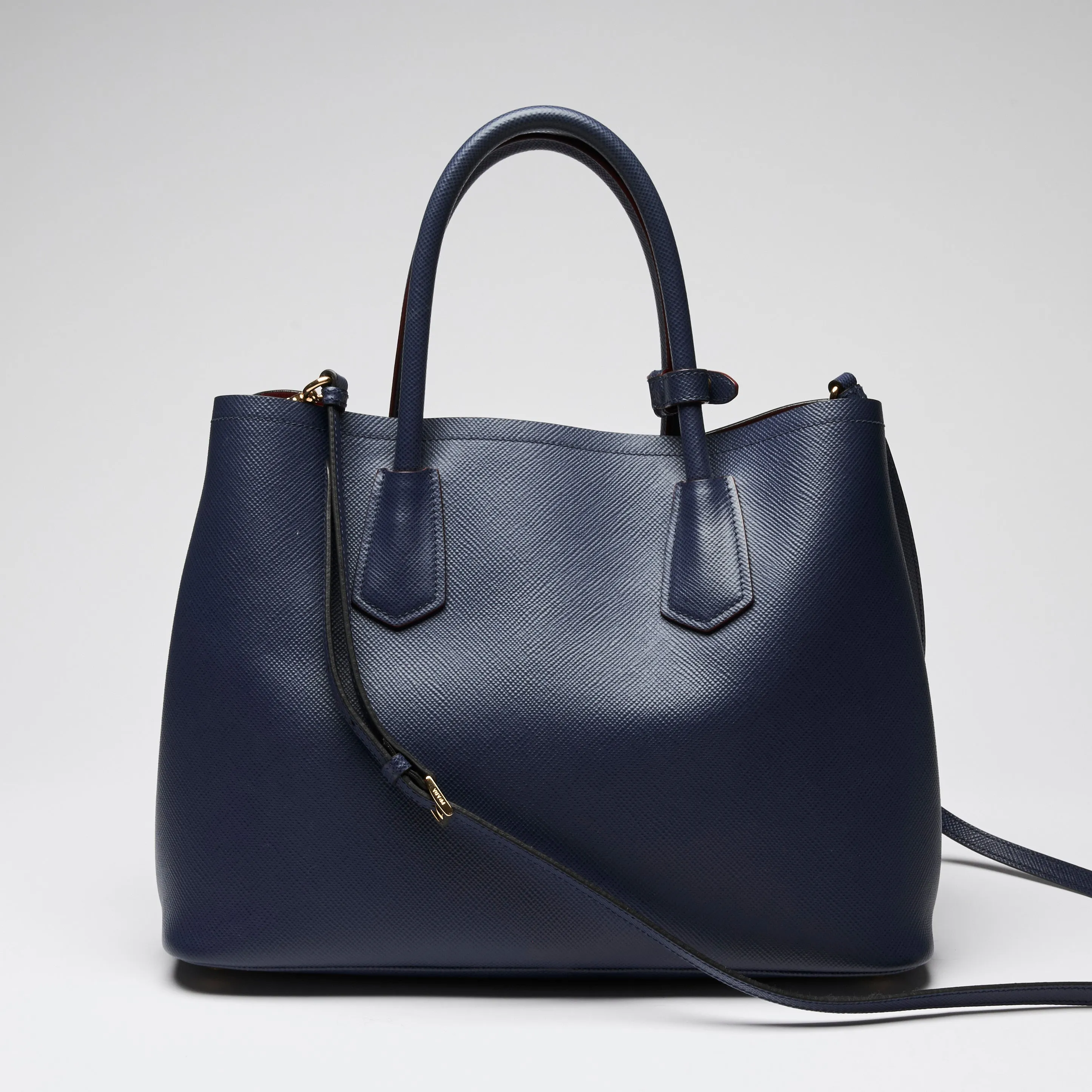 Prada Navy Saffiano Leather Cuir Double Tote