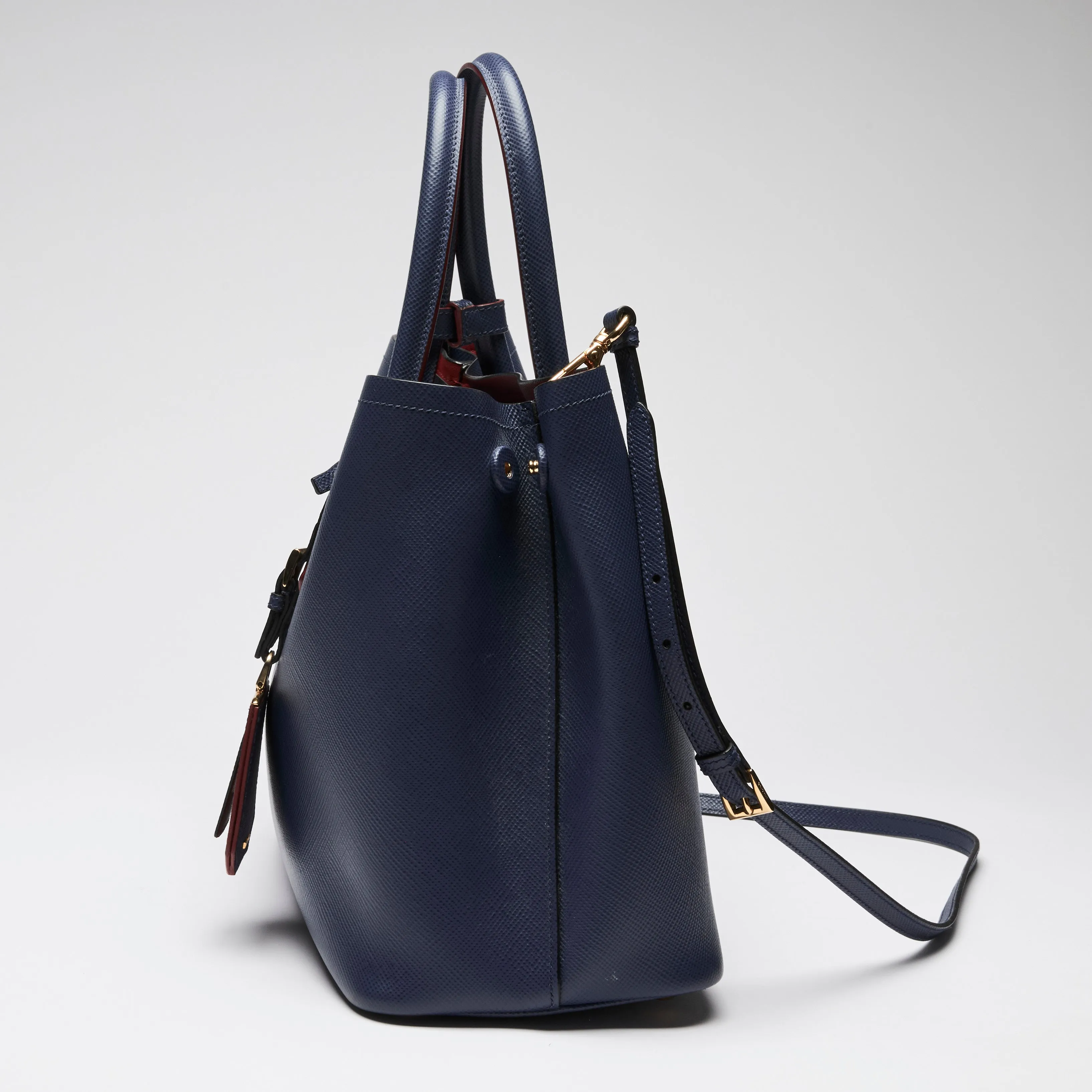 Prada Navy Saffiano Leather Cuir Double Tote