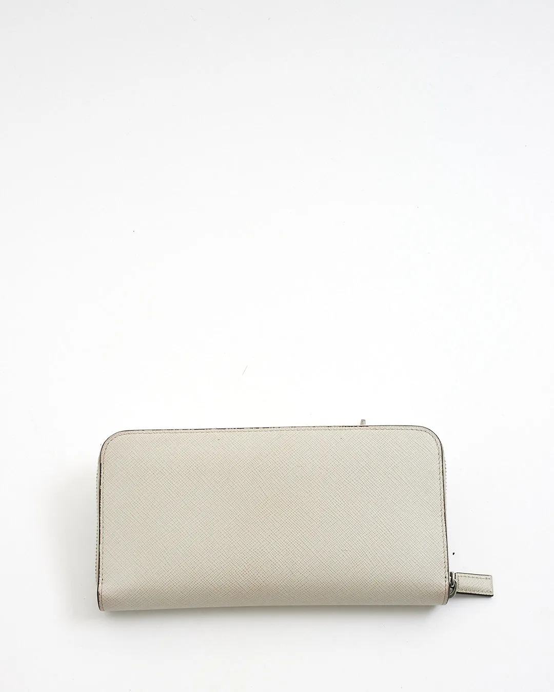 Prada White Leather Logo Zippy Wallet